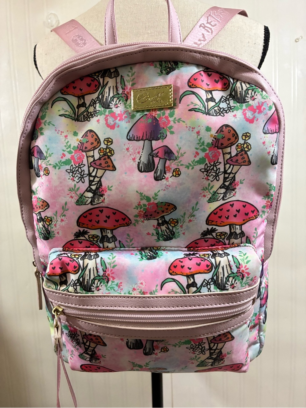 Pink & White Mushroom Book Bag made by Betsy Johnson